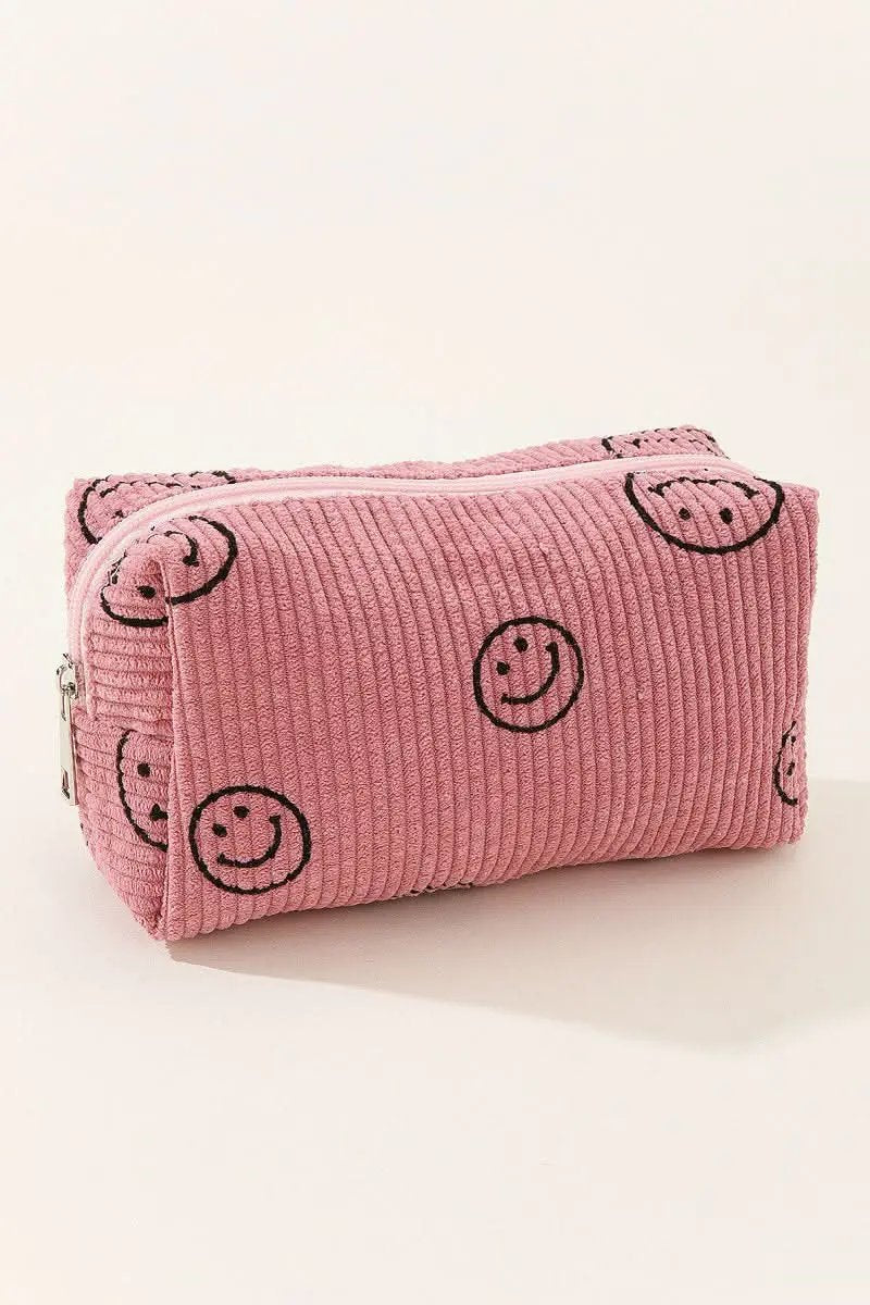Zenana Smiley Face Corduroy Cosmetic Pouch - Love Salve
